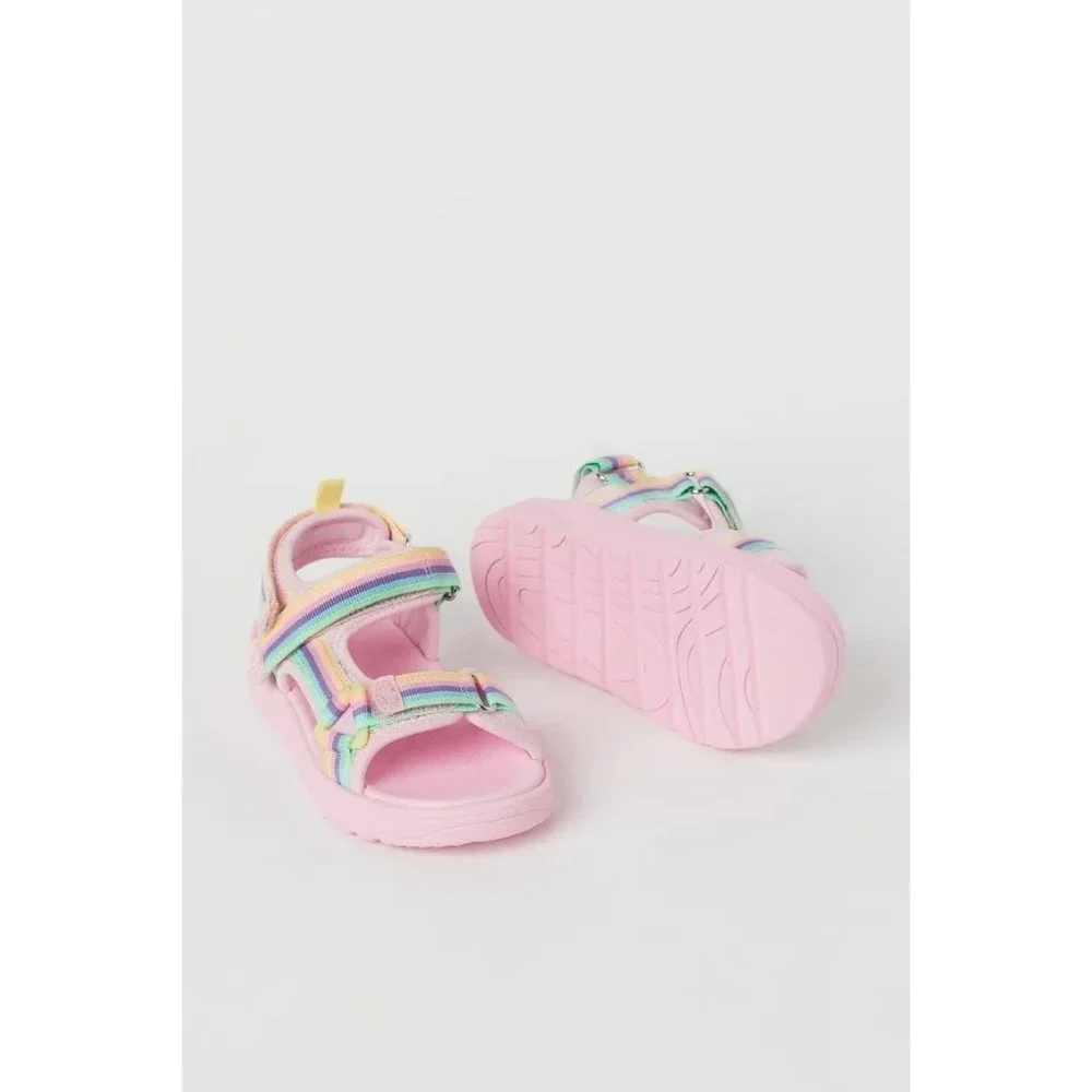 NWT H&M Girls Strappy Sandals in‎ Light pink/rainbow-colored Size US 10.5